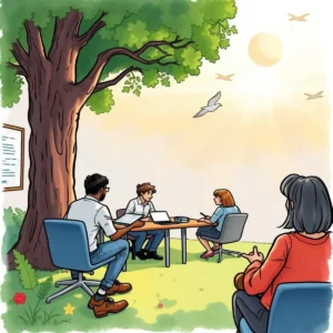 Change review summary creator: Generate summaries for change review meetings 2 Team collaborating outdoors to generate change review meeting summaries.