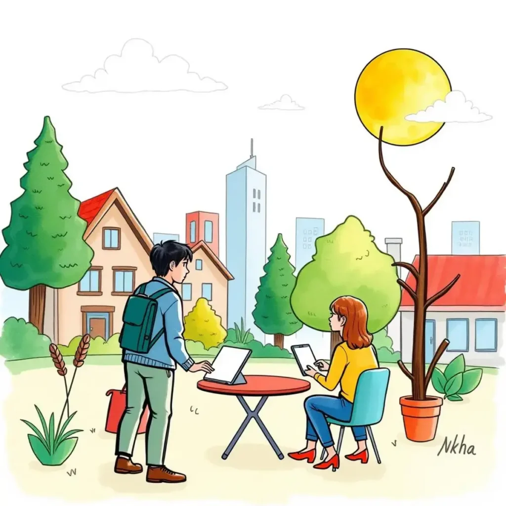 Client engagement writer: Develop tailored emails to connect with prospects 1 A young man engages in a conversation with a woman working on a tablet at an outdoor table.