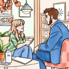 A client relations specialist engaging with a client in discussion.