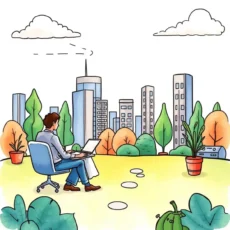 Professional analyzing client retention strategies in a serene urban setting.