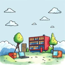 Playful illustration of it landscape with devices, promoting cost improvement tracking.