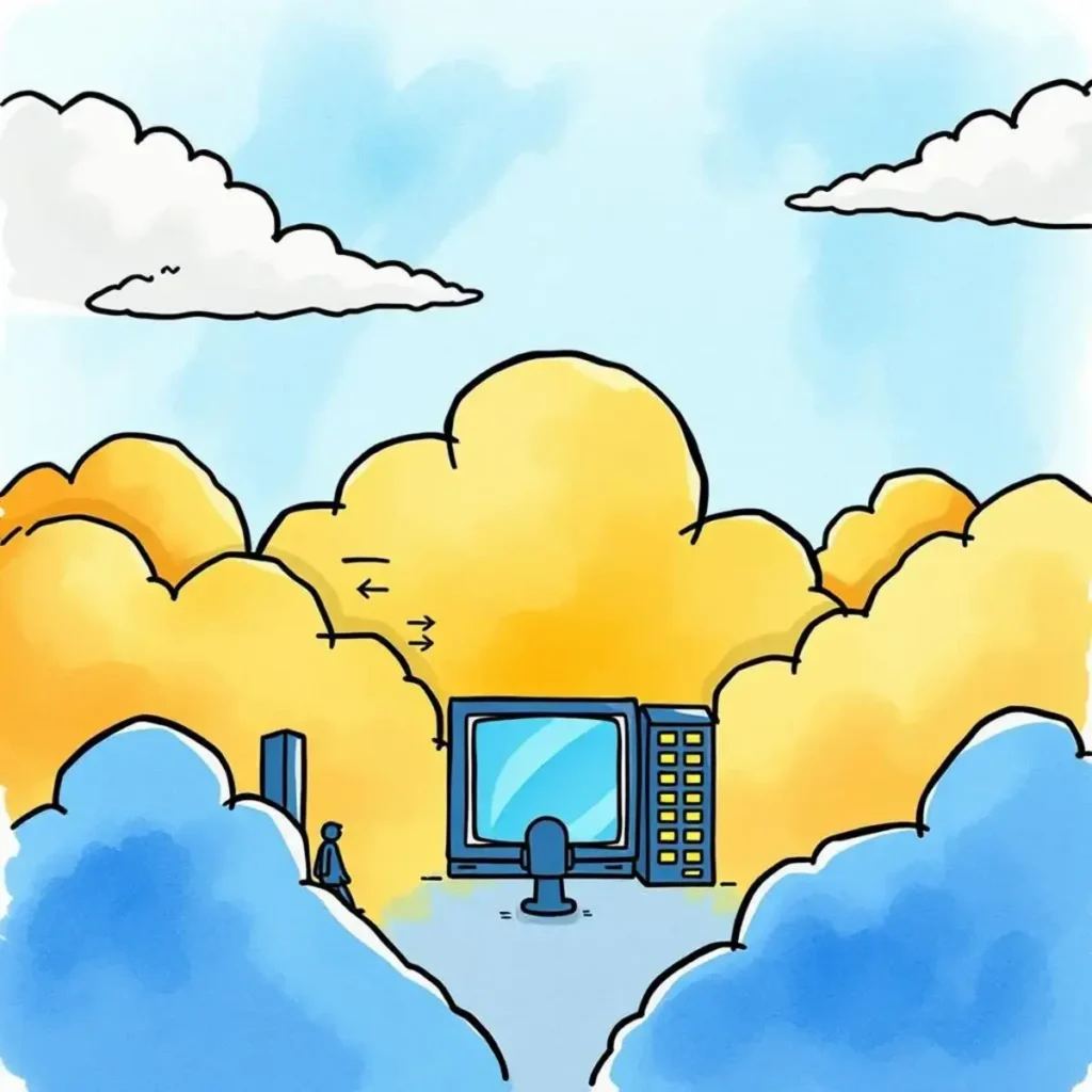Contract summary creator: Generate concise contract summaries for vendors 1 Person using technology in a vibrant cloud environment, symbolizing cloud management.