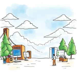 Vendor comparison framework: Create structured comparisons of multiple vendors 5 A professional evaluating cloud vendor options in a digital workspace surrounded by data displays and trees