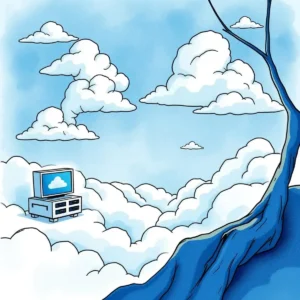 Clouds surrounding a computer monitor symbolize cloud resource optimization.