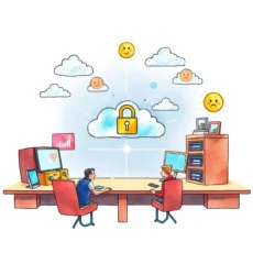Professionals discussing cloud security risks in a digital workspace.