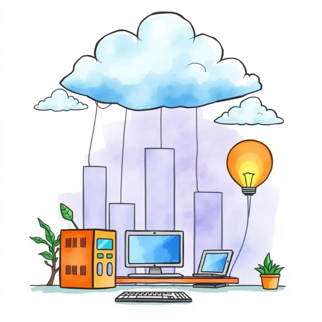 Cloud transition assessment tool graphic depicting technology and cloud elements in an IT setting