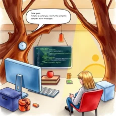 A young software engineer seated at a desk, analyzing code on a screen in a cozy workspace.