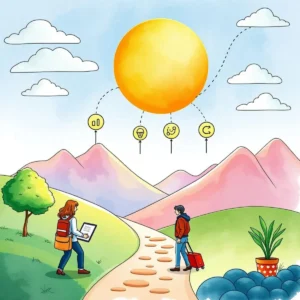 Collaborative feedback synthesizer: Merge insights from all teams 5 Two people collaborating on a scenic path under a bright sun.