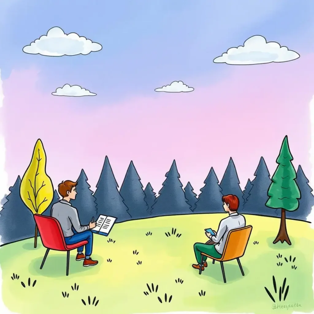 Comment synthesizer: Transform employee comments into structured feedback 1 Two professionals discussing employee feedback in a serene outdoor setting.