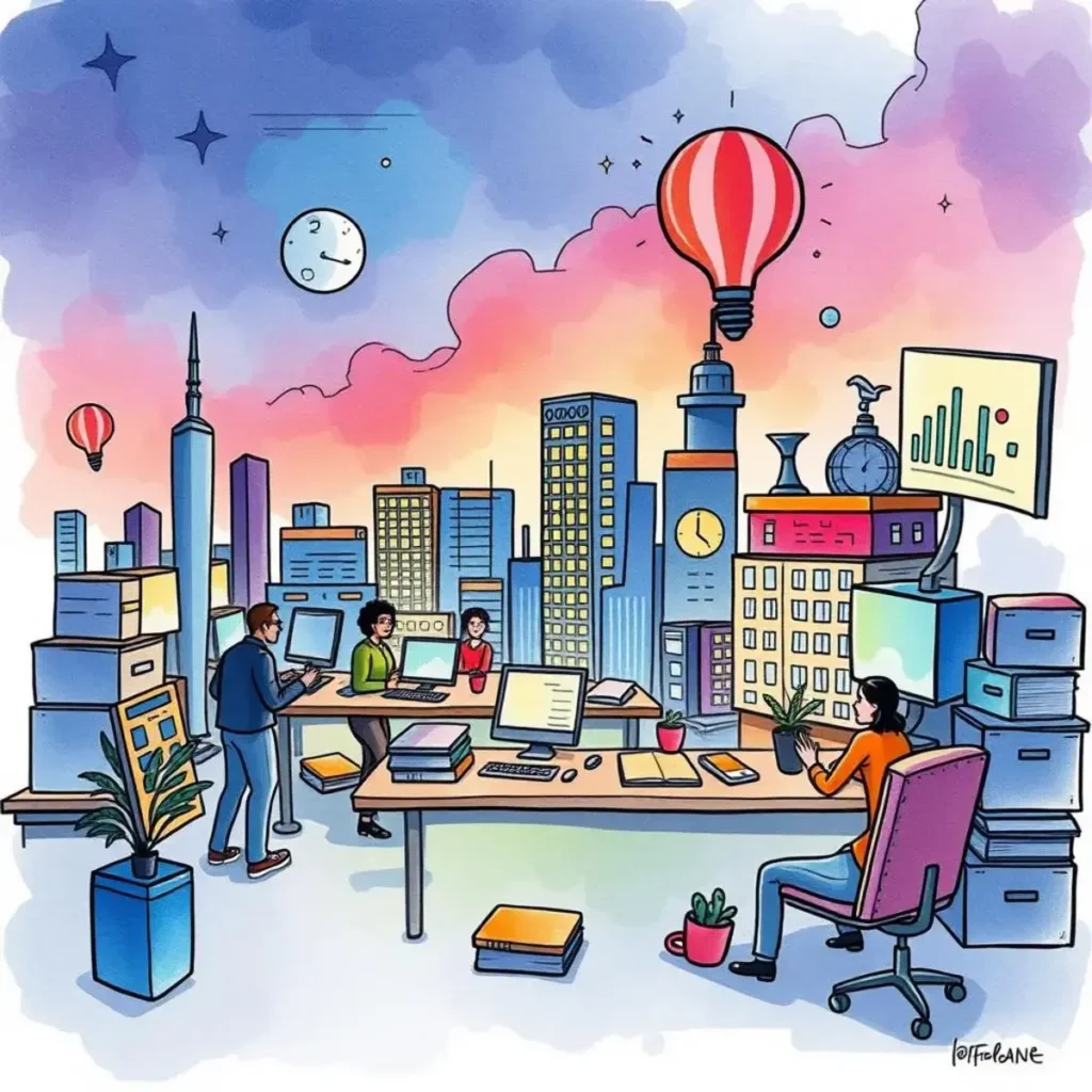 Competitor product analyzer: Identify strengths and weaknesses of rivals 1 Professionals analyzing competitor products in a vibrant city office.