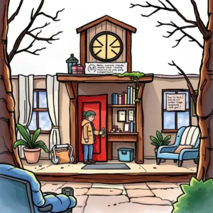 A cozy customer service office with a welcoming entrance and plants.