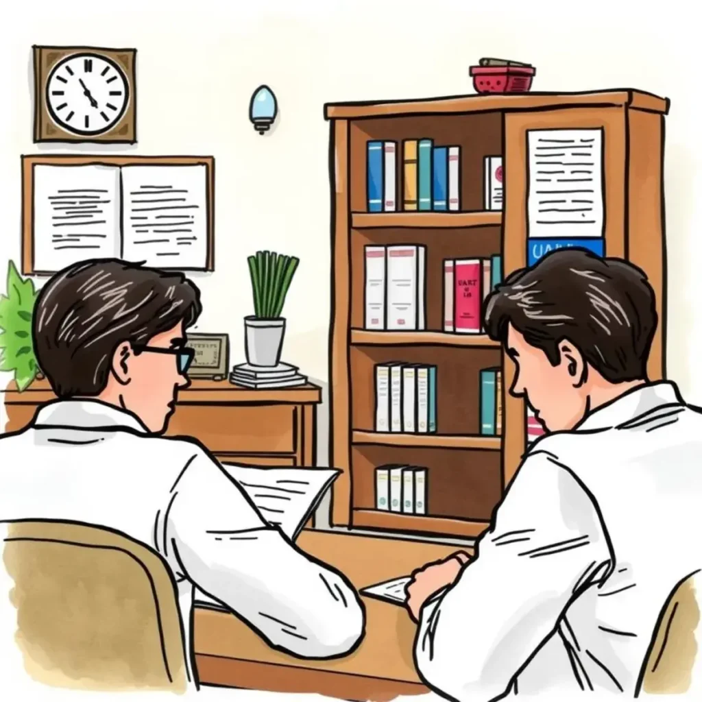 Complaint resolution summarizer: Condense complaint responses into summaries 1 Two professionals discussing complaint summaries in an office setting.
