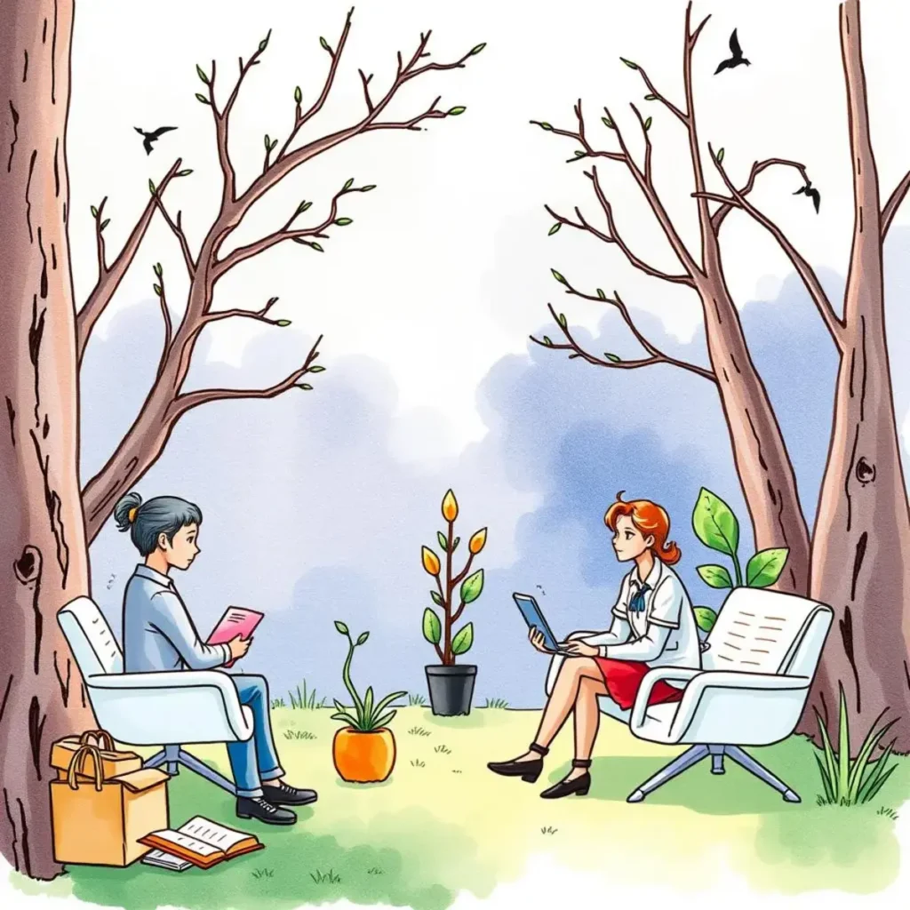 Change impact analyzer: Assess significance of regulatory updates 1 Professionals discussing regulatory updates in a serene outdoor setting.