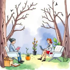 Professionals discussing regulatory updates in a serene outdoor setting.