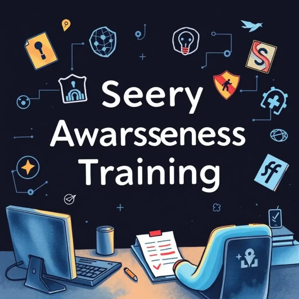 Compliance checklist generator: Create checklists from compliance requirements effortlessly 1 Seery Awarness Training for Cybersecurity with checklist paper and computer in an IT workspace