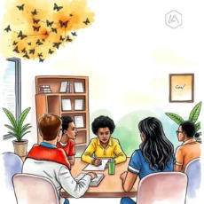 Group of diverse individuals collaboratively planning an inclusion workshop.