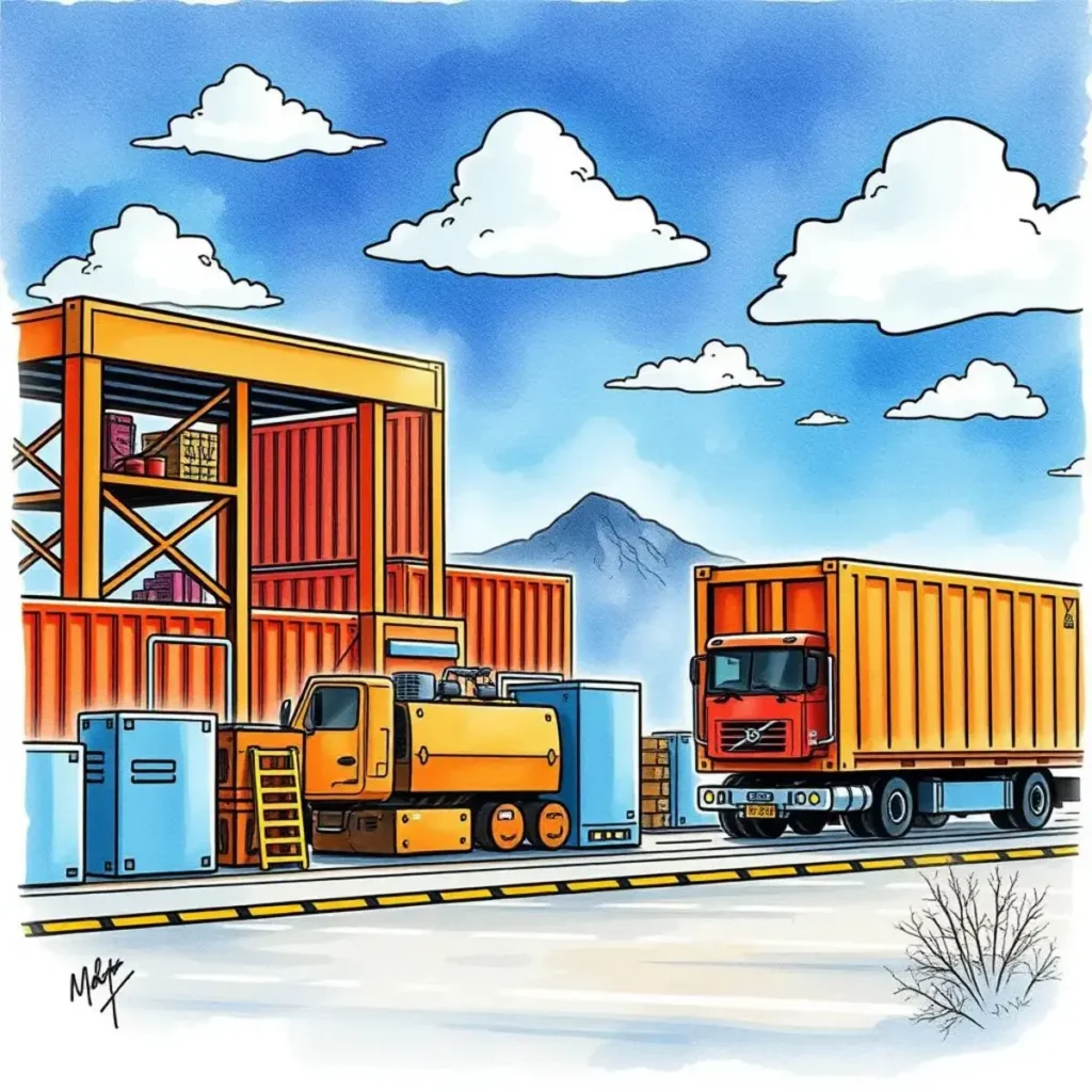 Performance measurement guidelines generator: Create guidelines for performance metrics in logistics 1 Logistics scene with trucks and containers in a yard.
