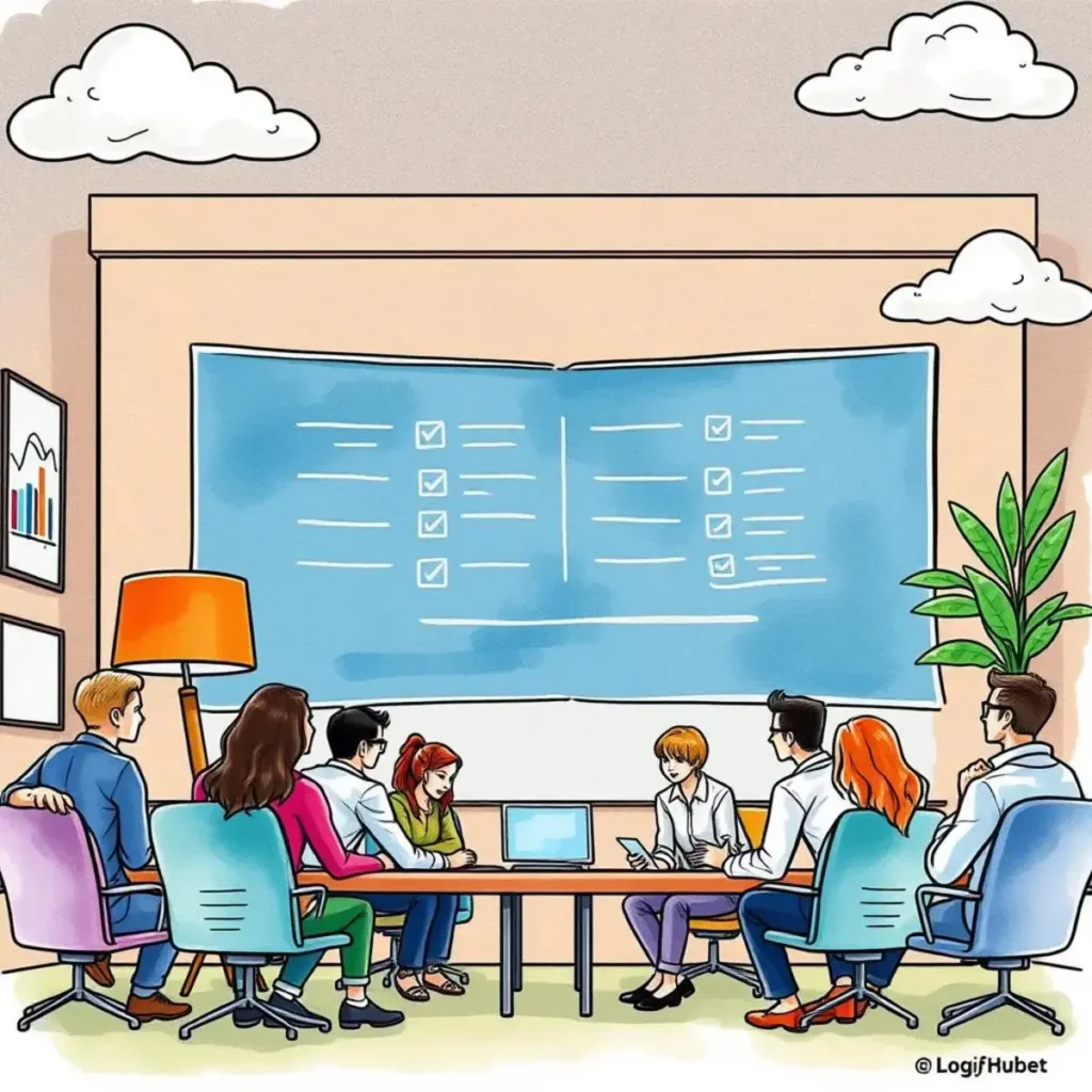 Training needs analysis assistant: Identify and outline necessary training topics efficiently 1 Team discussing training needs analysis in a modern conference room.