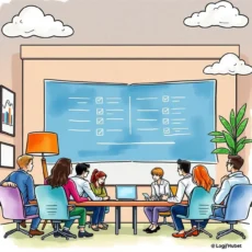 Team discussing training needs analysis in a modern conference room.