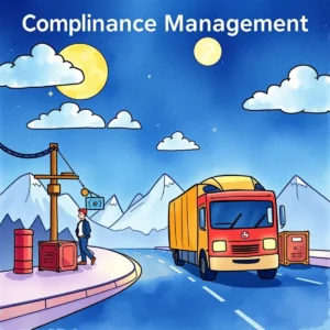 Illustration of compliance management with truck on scenic road.
