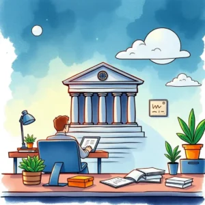 Risk Awareness Text Builder tool depicted with a user at a desk, focusing on compliance content creation.