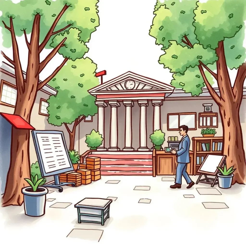 Transaction monitoring summary tool: Create summaries of transaction monitoring activities 1 A well-dressed professional walks through a serene courtyard featuring trees and classical architecture.