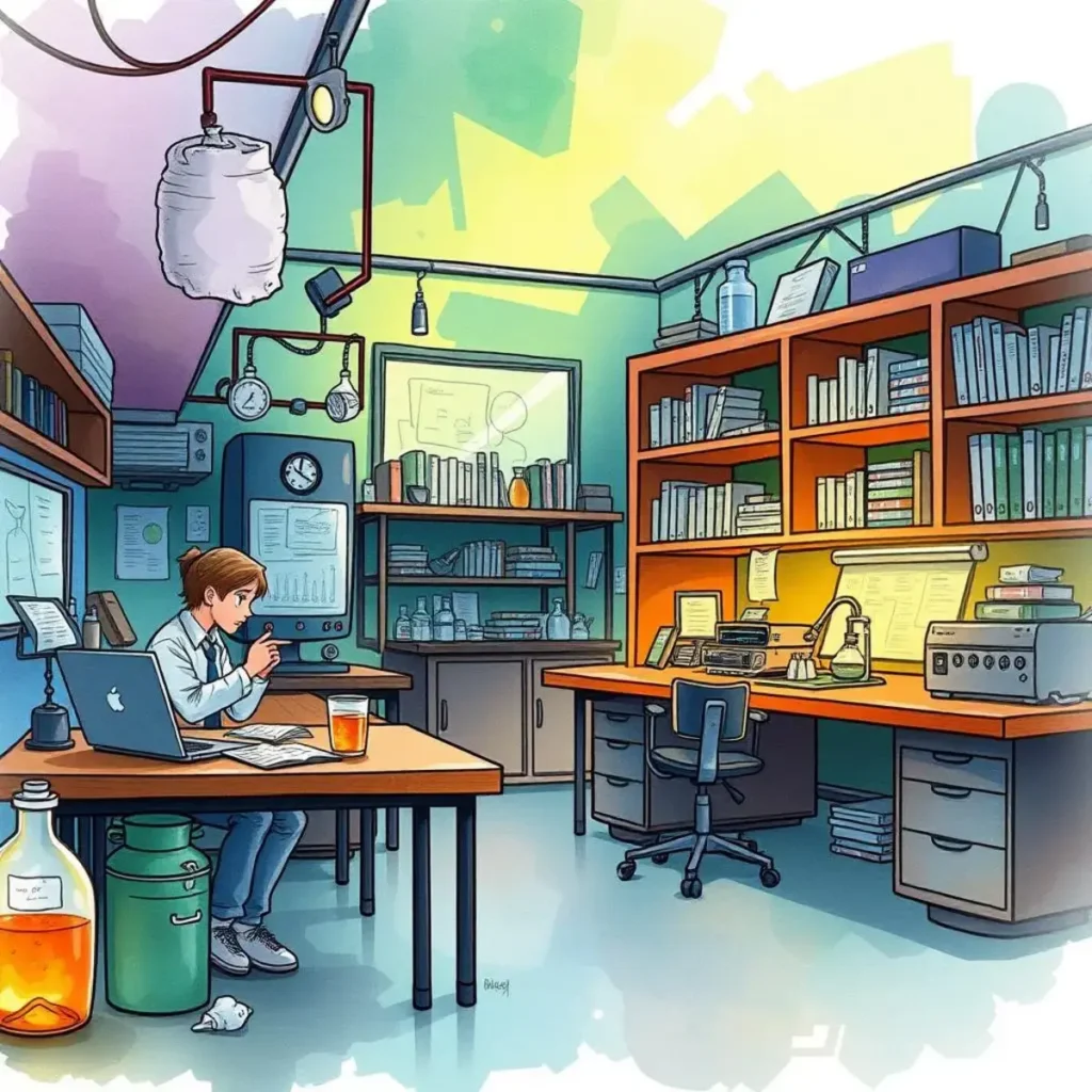 Literature review synthesizer: Generate insights from research articles 1 A research scientist analyzes data in a modern laboratory environment.