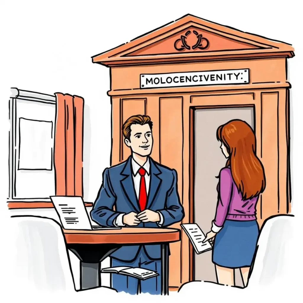 Confidentiality audit recorder: Log audits on confidentiality practices 1 Confidentiality Audit Recorder meeting in an office setting with a professional discussing best practices