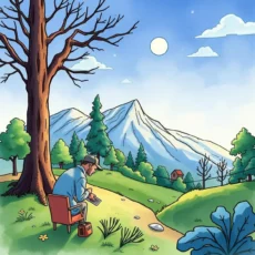 A person analyzes requirements in a serene mountain landscape setting.