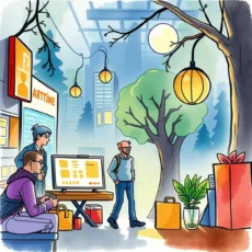 Marketing professionals analyzing consumer insights in a vibrant urban setting.