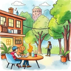 A market analyst working outdoors, analyzing consumer sentiment data.