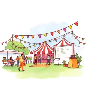 Colorful outdoor event showcasing marketing strategies and event planning.