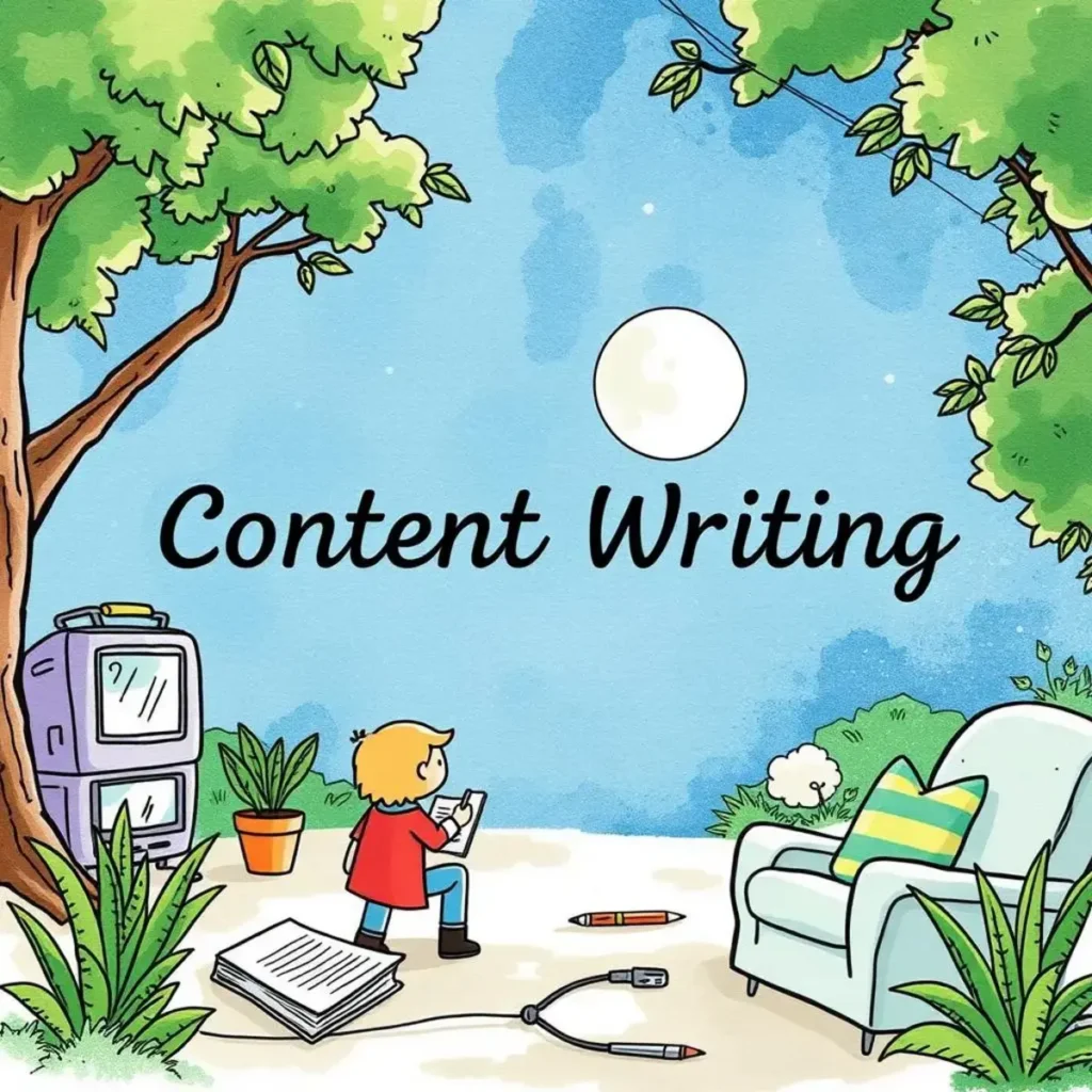 Content calendar planner: Streamline your content scheduling process 1 A child planning content in a serene, lush outdoor setting.