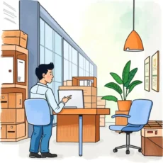 A person analyzing contracts at a desk in an office environment.