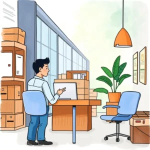 A person analyzing contracts at a desk in an office environment.