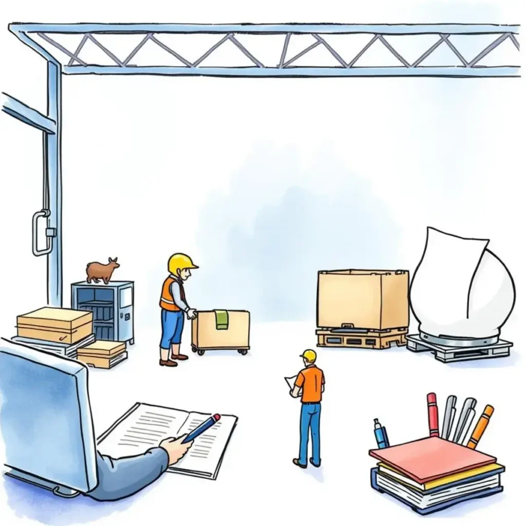 Contract clarity enhancer: Improve readability of supplier contracts 1 A quality engineer reviews supplier items in a warehouse, enhancing contract clarity in management.