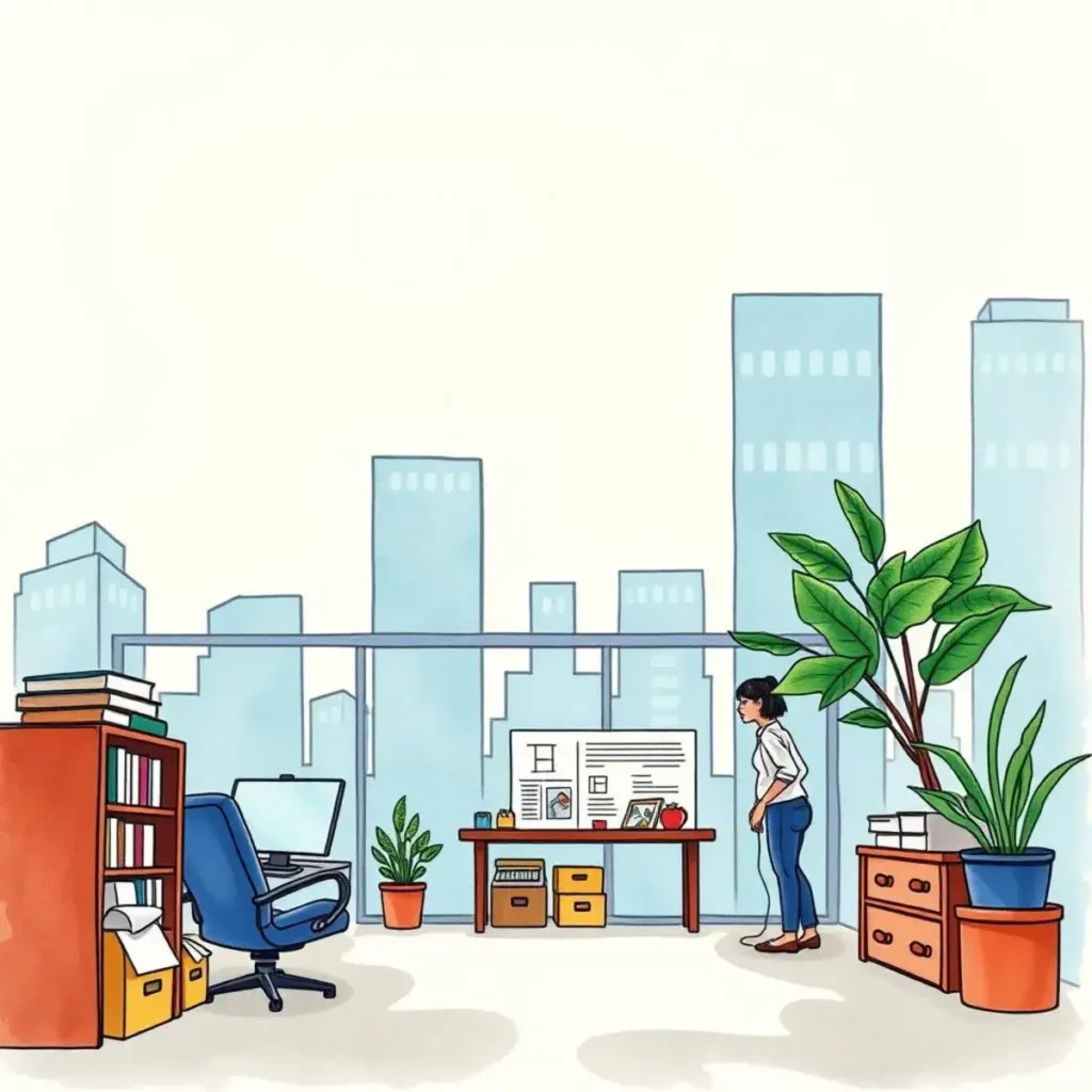 A professional office setting illustrating a woman analyzing a project involving cost control strategies.