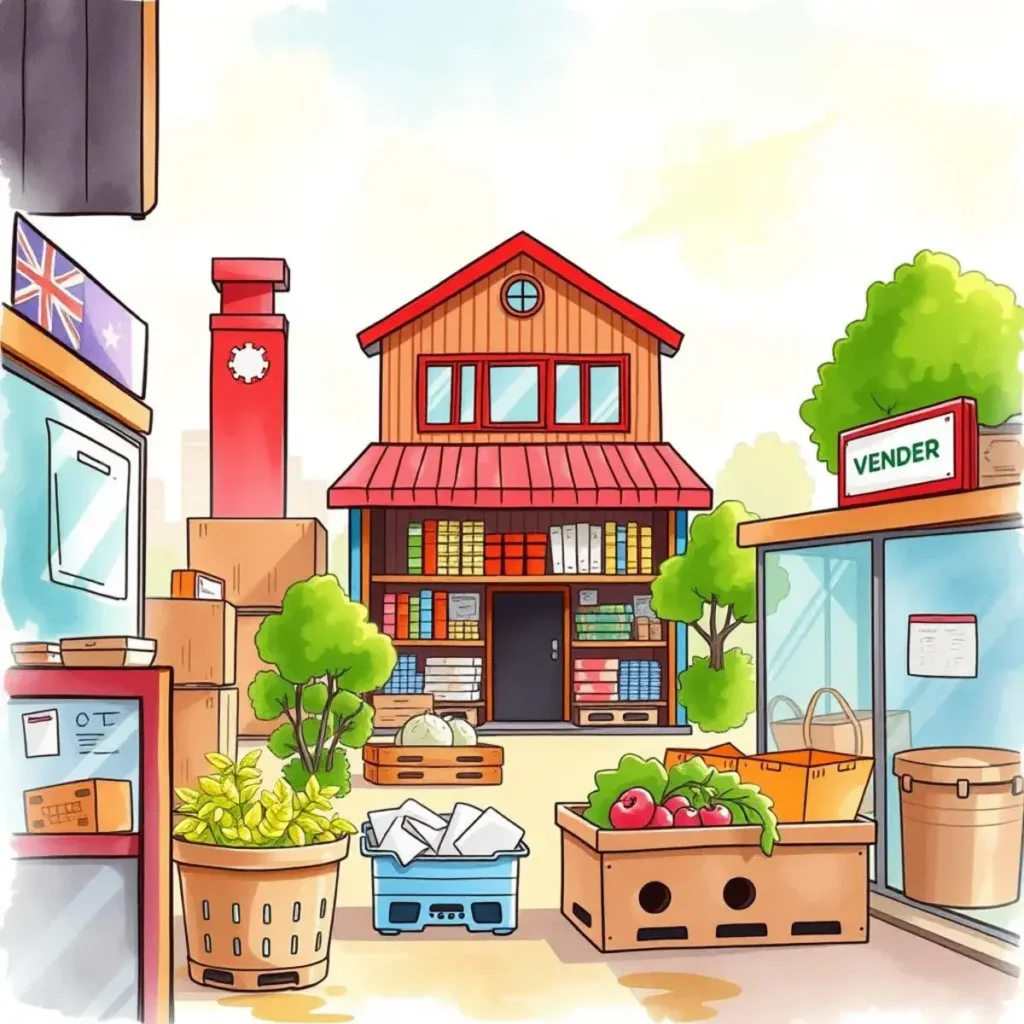 Cost projection assistant: Forecast future costs based on inputs 1 Colorful market scene illustrating effective vendor management tools.