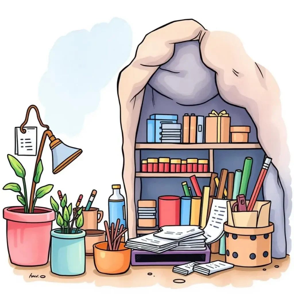 Cost analysis text processor: Effortlessly analyze product cost components 1 A cozy workspace filled with books, tools, and plants for analysis.