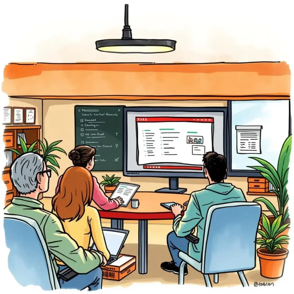 Curriculum adaptation tool: Modify training based on user suggestions 1 Team collaborating around a screen using the Curriculum Adaptation Tool.