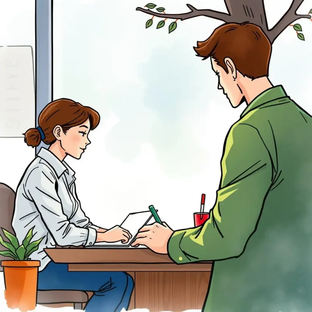 Customer concern responder: Analyze and respond to customer issues 1 A customer service representative and a client engage in an interactive discussion at a desk.