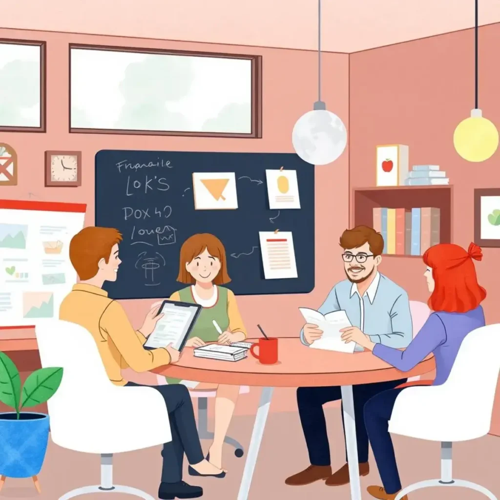 Interactive tutorial generator: Create engaging guides for user education 1 A group of professionals collaborating in a modern office setting around a table.