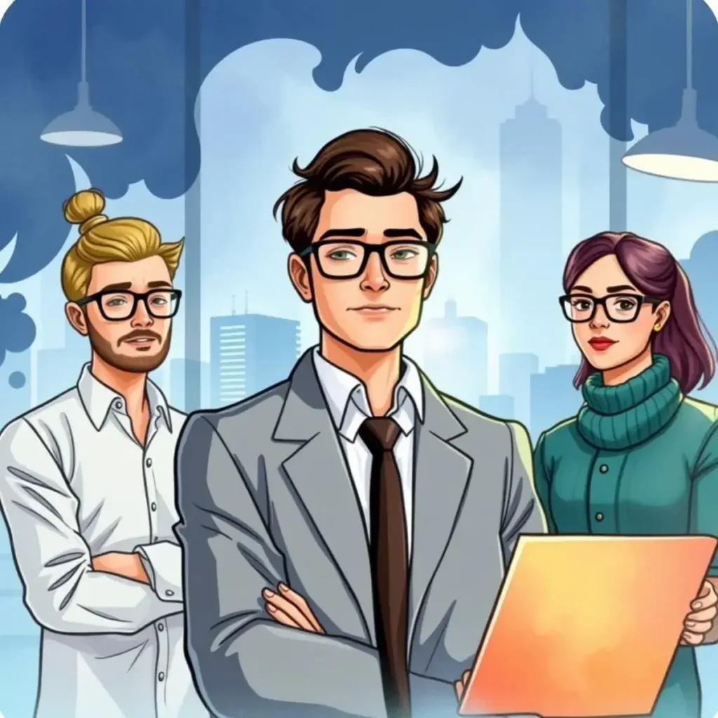 Customer persona generator: Create detailed personas from demographic inputs 1 A group of professionals showcasing teamwork in a corporate setting for market analysis purposes.