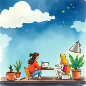 Two women discuss customer feedback analysis in a cozy, modern workspace.