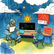 Cybersecurity analysts monitoring global cyber threats in a collaborative environment.