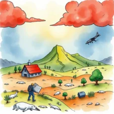 A landscape illustration depicting a person analyzing cyber threat data outdoors.