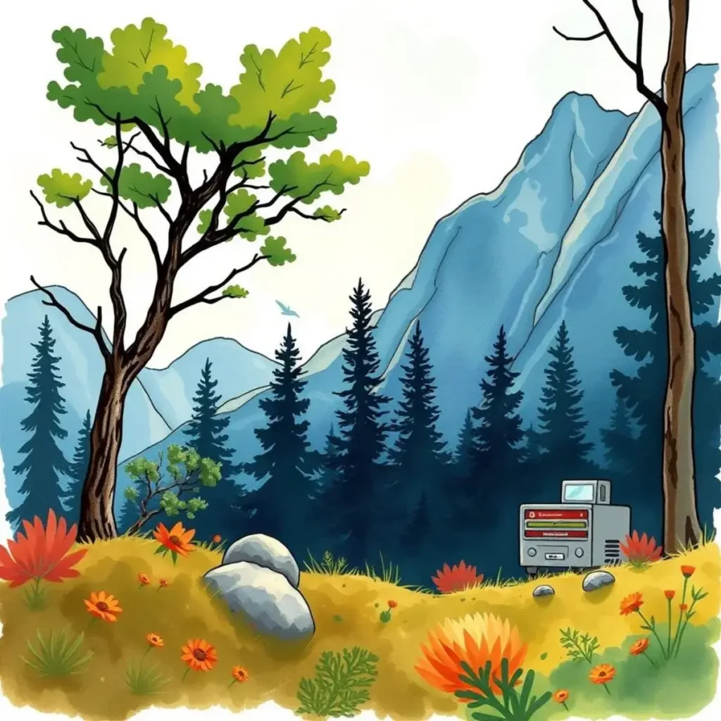 Data error reporter: Generate reports on detected data issues 1 Computer in a serene landscape, symbolizing data error reporting tools.