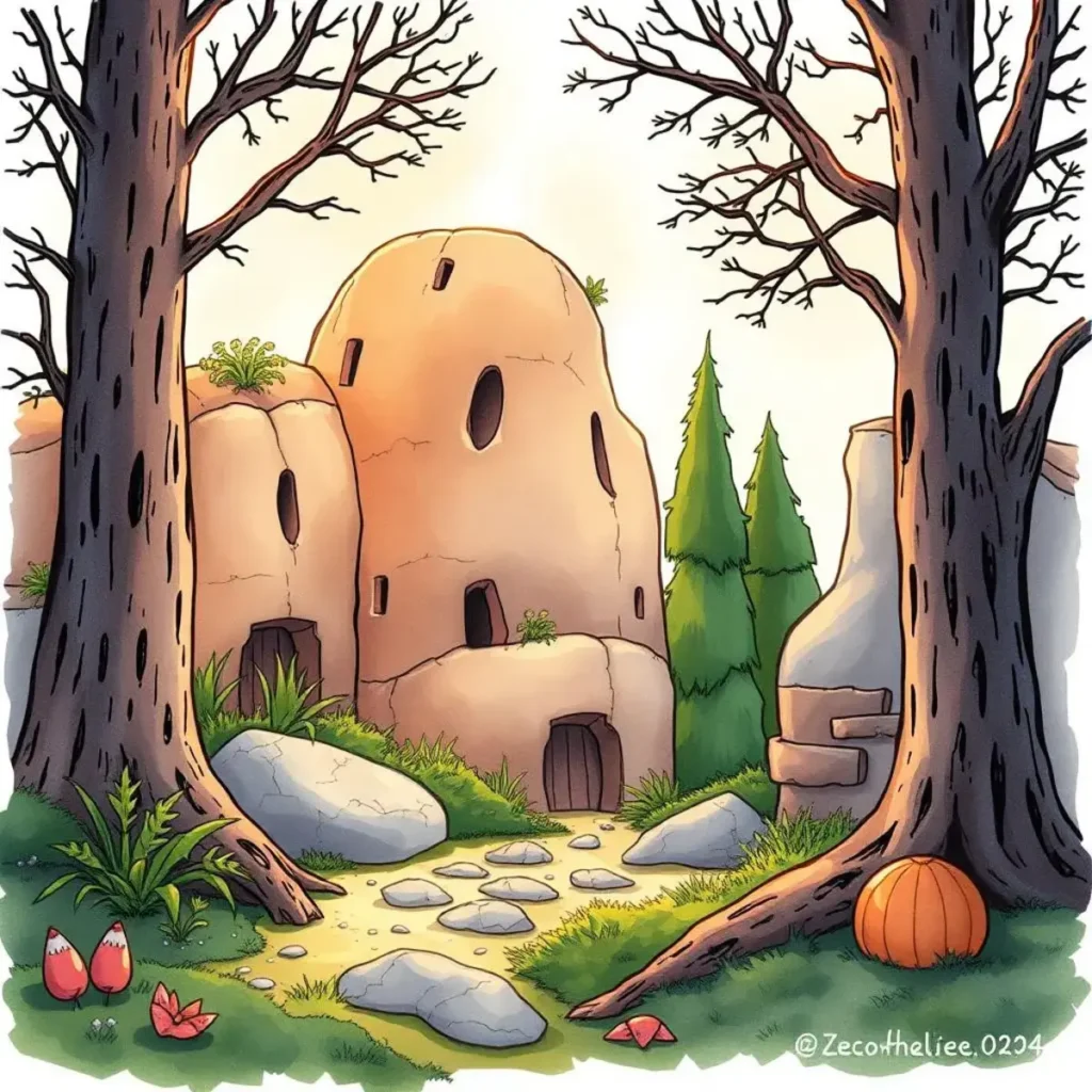 Data feature synthesizer: Produce synthesized statistical features from text 1 A serene forest scene featuring stone structures and autumn foliage.