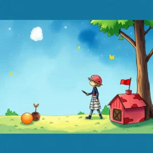 Child exploring a vibrant landscape with a smartphone, symbolizing data verification.