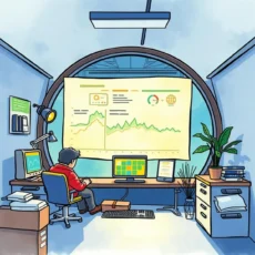 A data analyst reviewing normalized data on multiple screens.